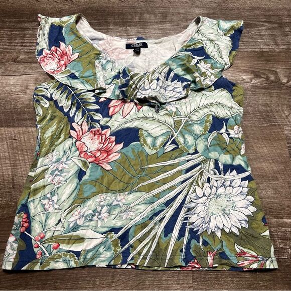 Chaps Tropical Print Tank Top Size Large - Picture 1 of 7
